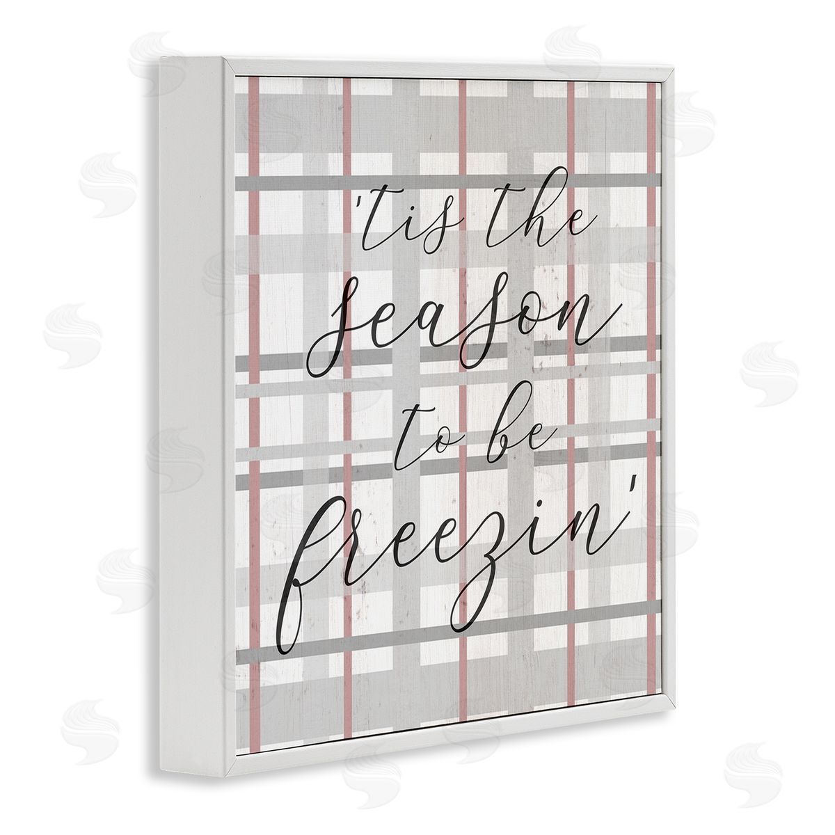 Stupell Studio 'Tis The Season To Be Freezin' Winter Plaid White Framed Glicee Wall Art Print
