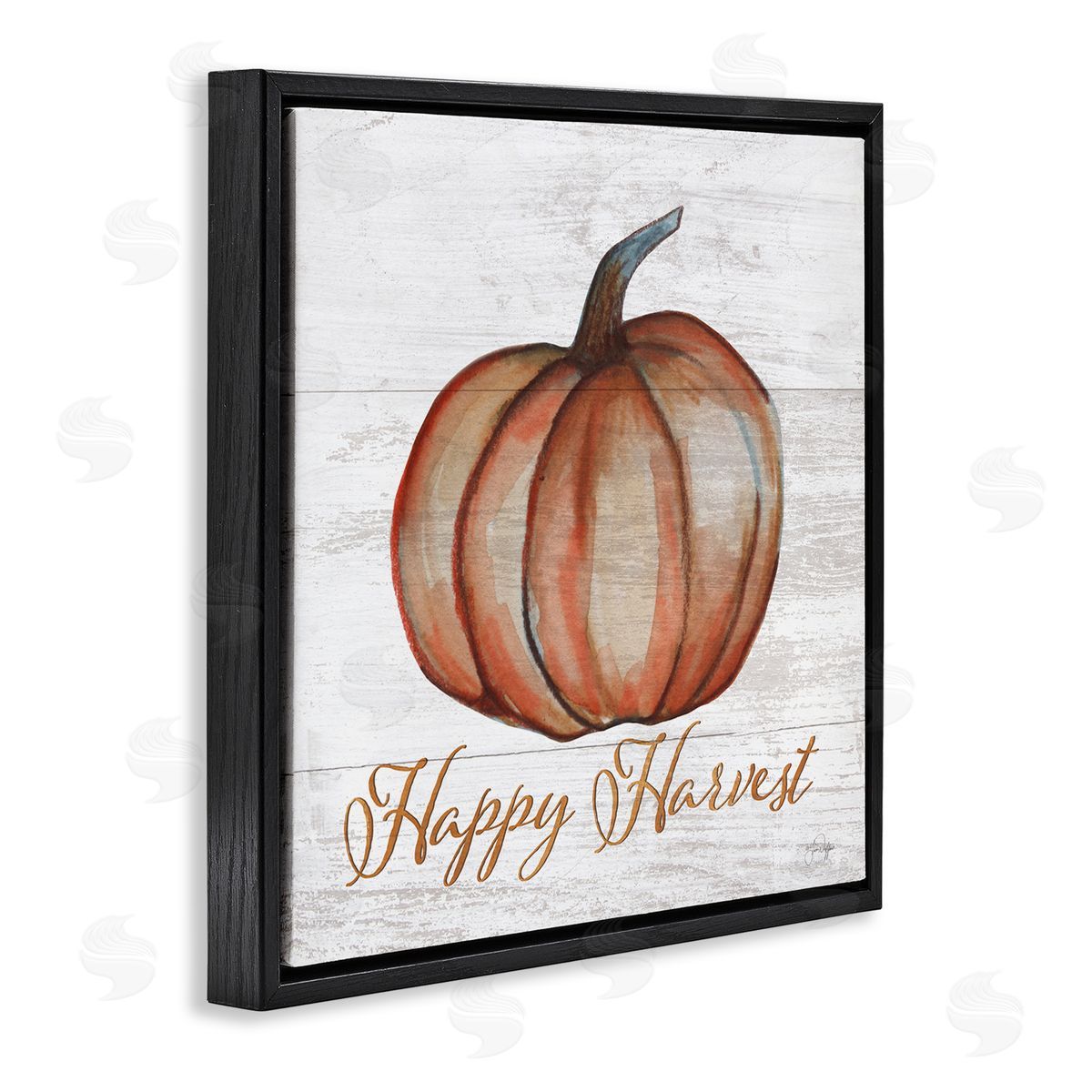 Yass Naffas Designs Happy Harvest Pumpkin Country Rustic Black Floating Frame Canvas Wall Art Print