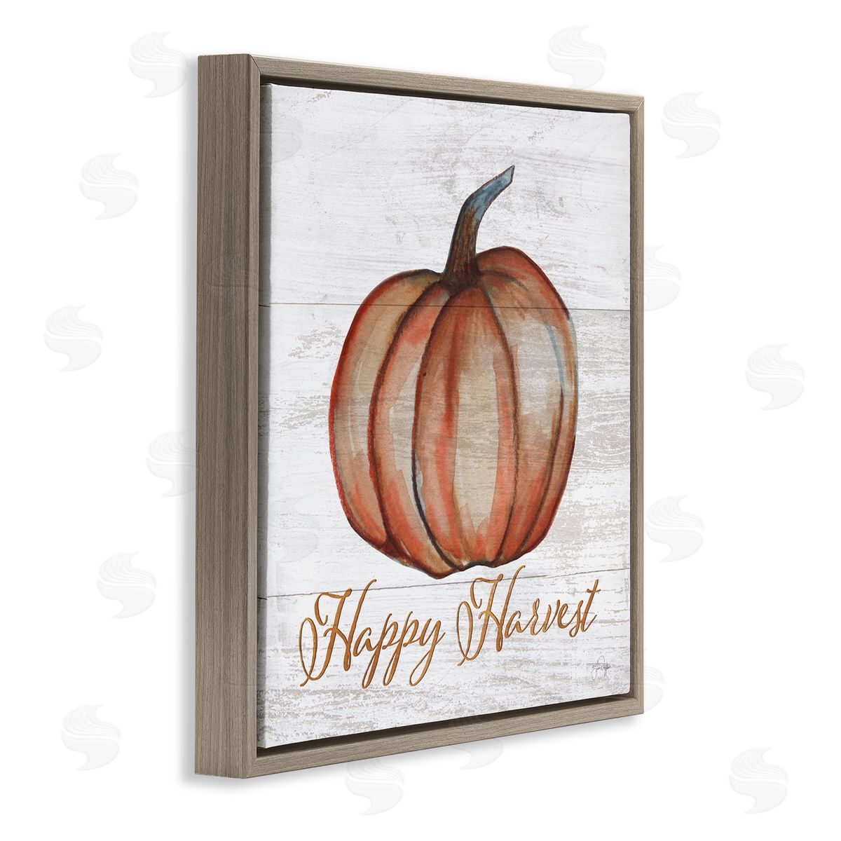 Yass Naffas Designs Happy Harvest Pumpkin Country Rustic Brown Floating Frame Canvas Wall Art Print