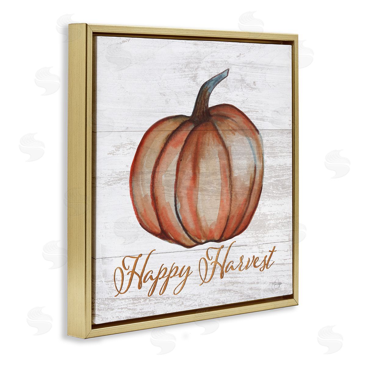 Yass Naffas Designs Happy Harvest Pumpkin Country Rustic Gold Floating Frame Canvas Wall Art Print
