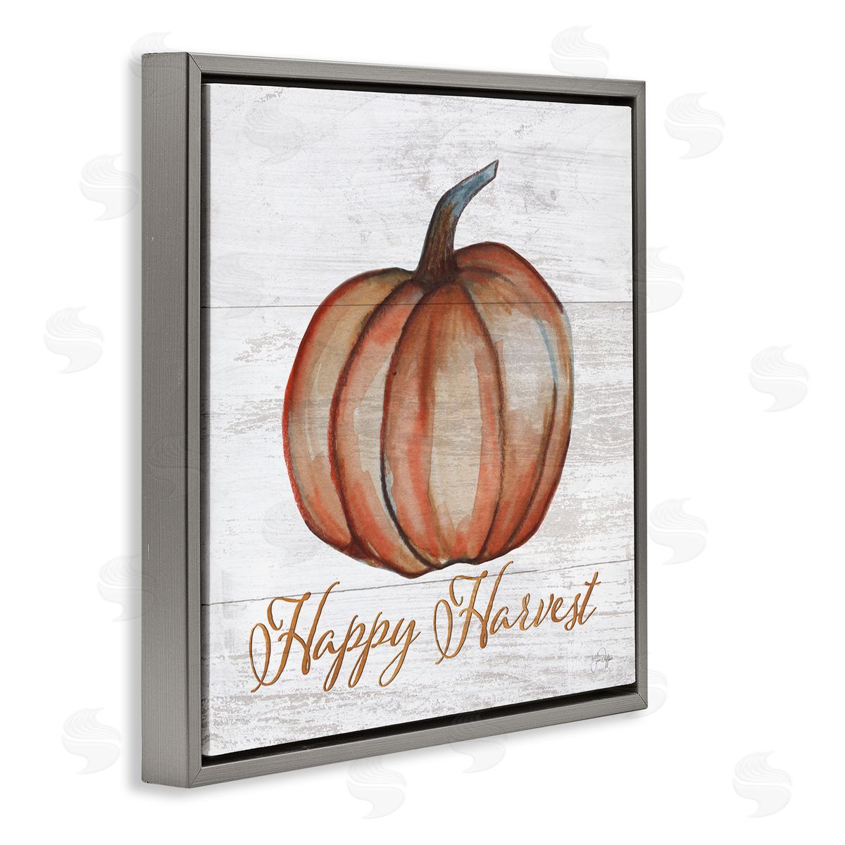 Yass Naffas Designs Happy Harvest Pumpkin Country Rustic Gray Floating Frame Canvas Wall Art Print
