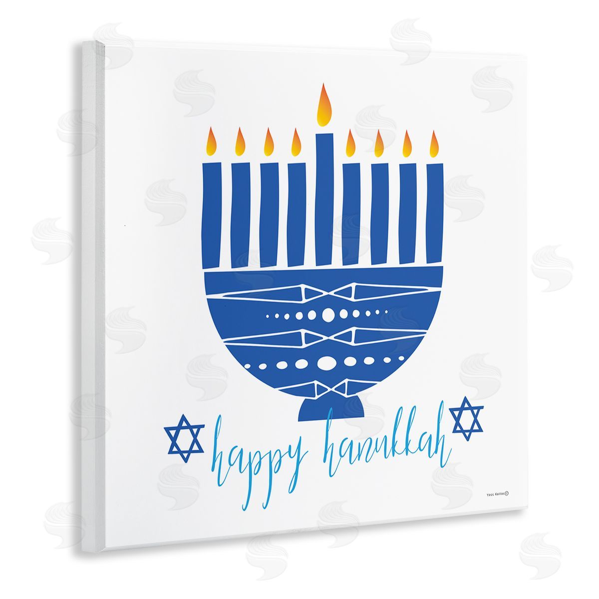 Yass Naffas Designs Happy Hanukkah Patterned Blue Menorah Wooden Wall Plaque Art Print