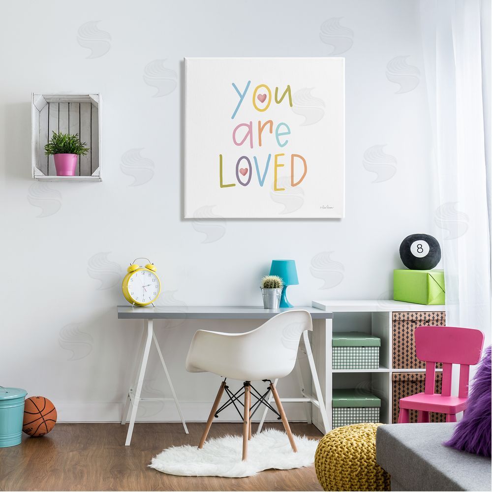 Lisa Larson You Are Loved Soft Rainbow Hearts Canvas Wall Art in Room
