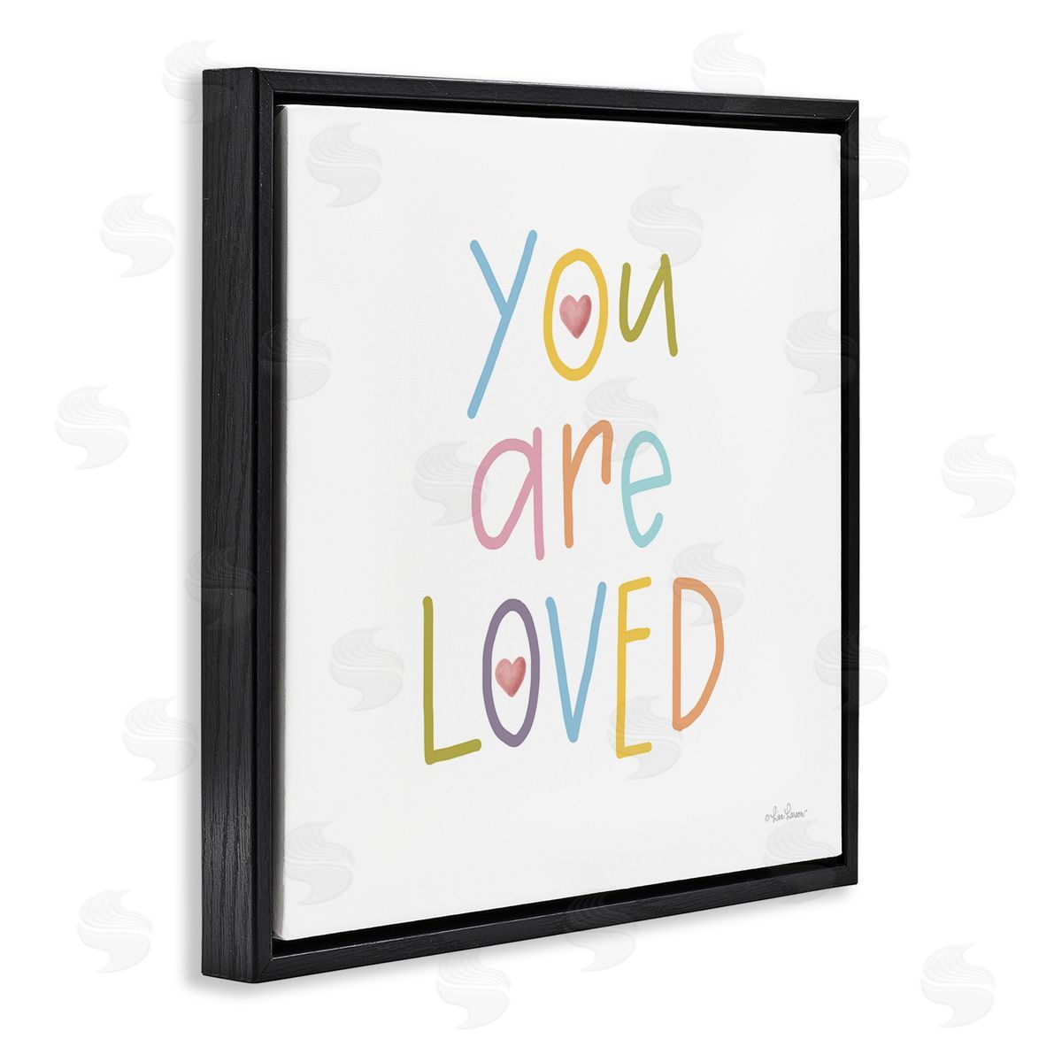Lisa Larson You Are Loved Soft Rainbow Hearts Black Floating Frame Canvas Wall Art Print