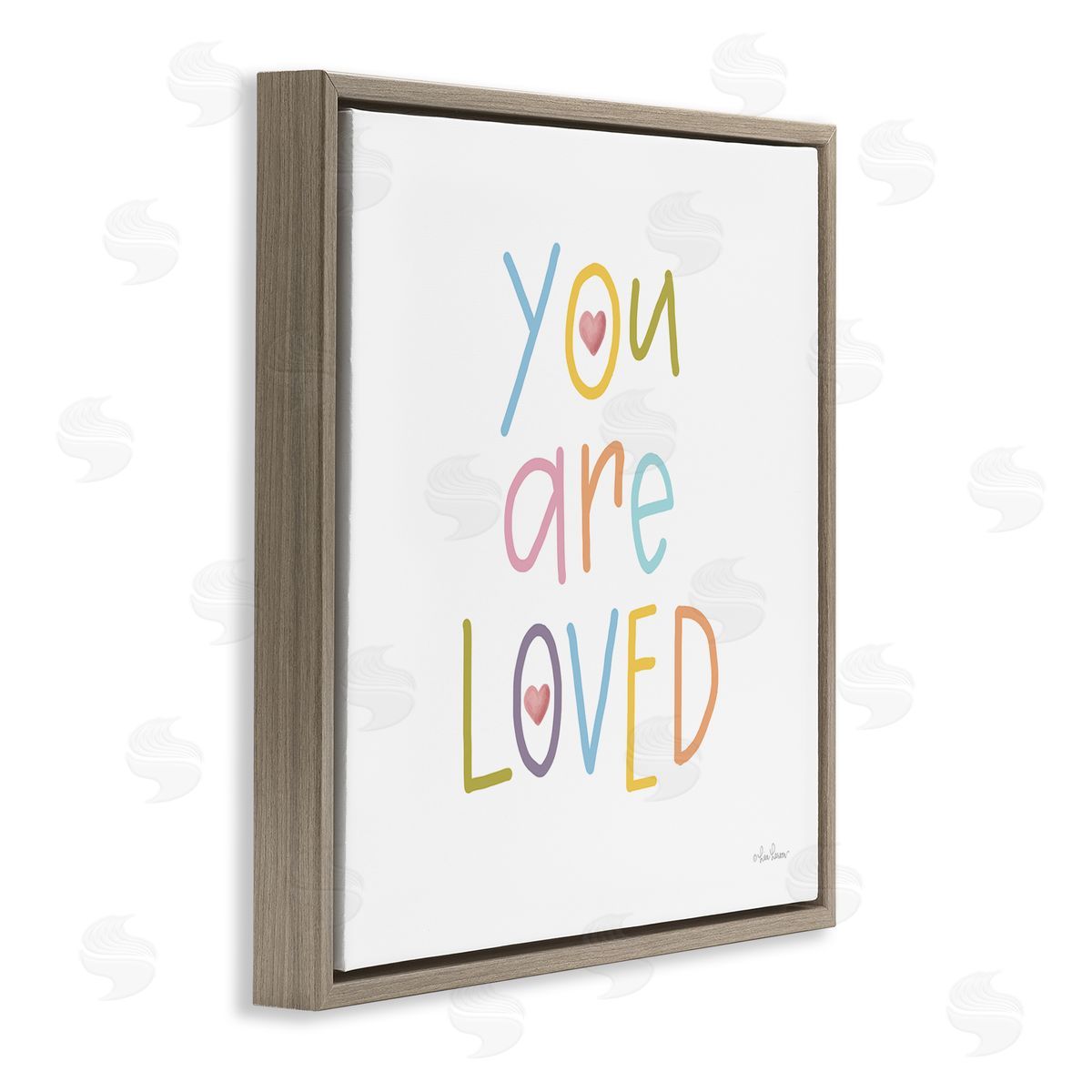 Lisa Larson You Are Loved Soft Rainbow Hearts Brown Floating Frame Canvas Wall Art Print