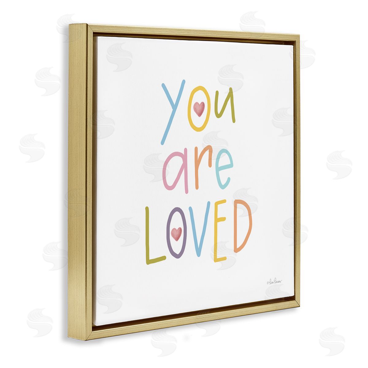 Lisa Larson You Are Loved Soft Rainbow Hearts Gold Floating Frame Canvas Wall Art Print
