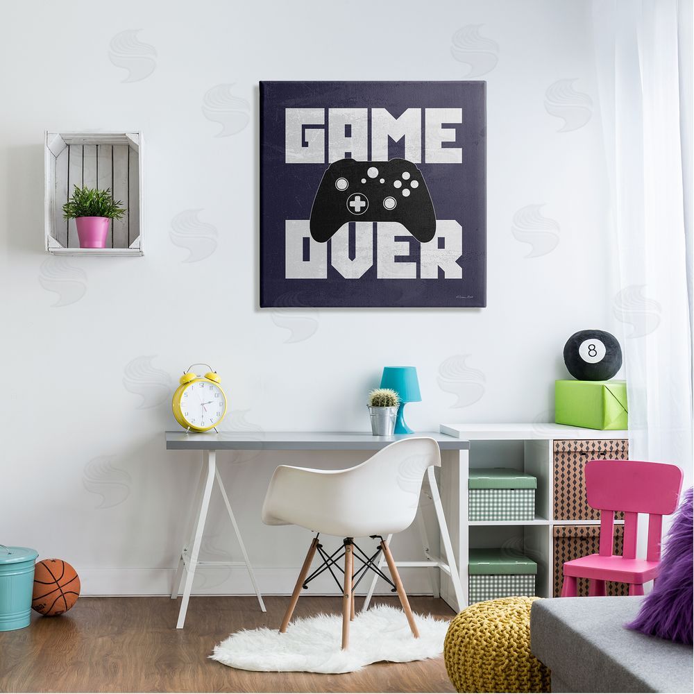 Susan Ball Game Over Blue Controller Phrase Canvas Wall Art in Room