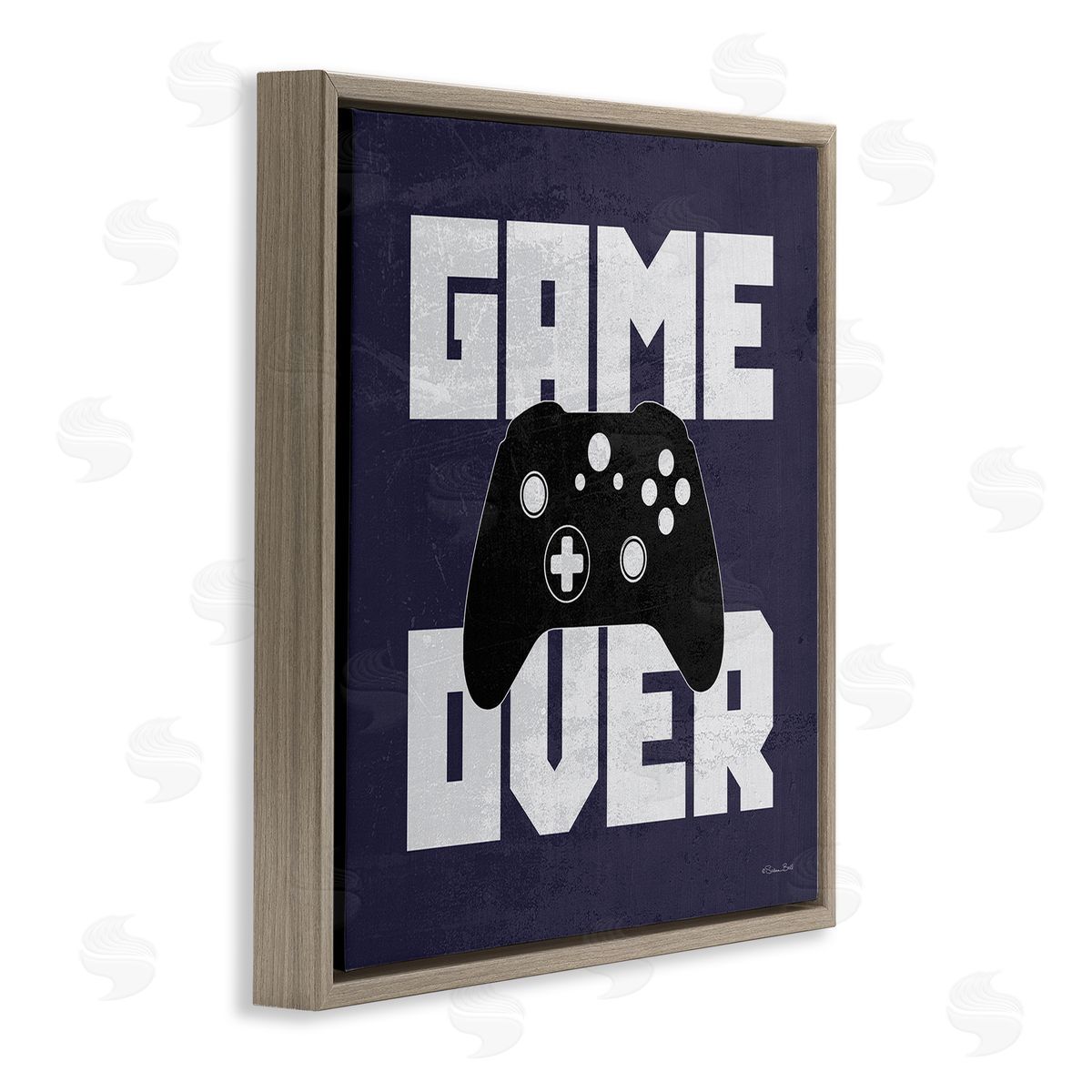 Susan Ball Game Over Blue Controller Phrase Brown Floating Frame Canvas Wall Art Print