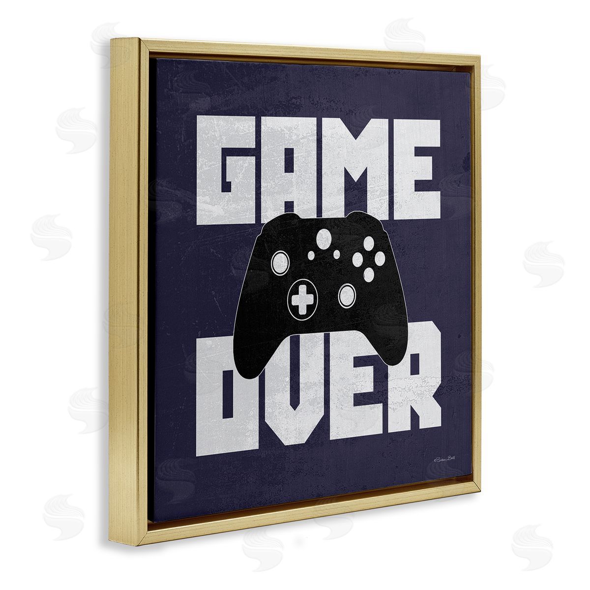Susan Ball Game Over Blue Controller Phrase Gold Floating Frame Canvas Wall Art Print