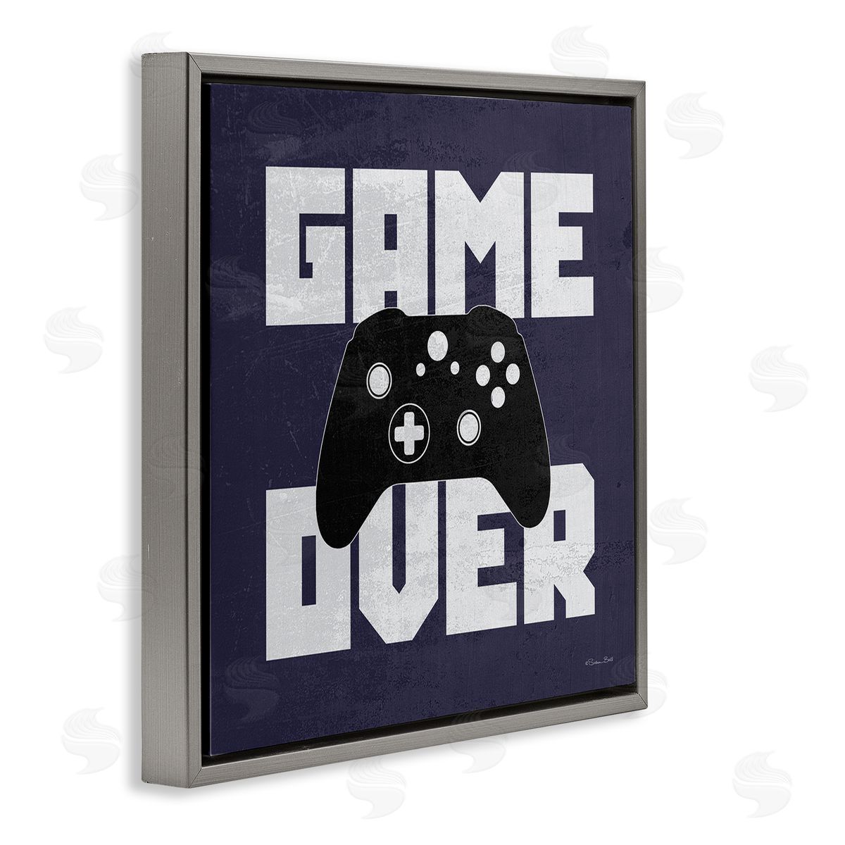 Susan Ball Game Over Blue Controller Phrase Gray Floating Frame Canvas Wall Art Print