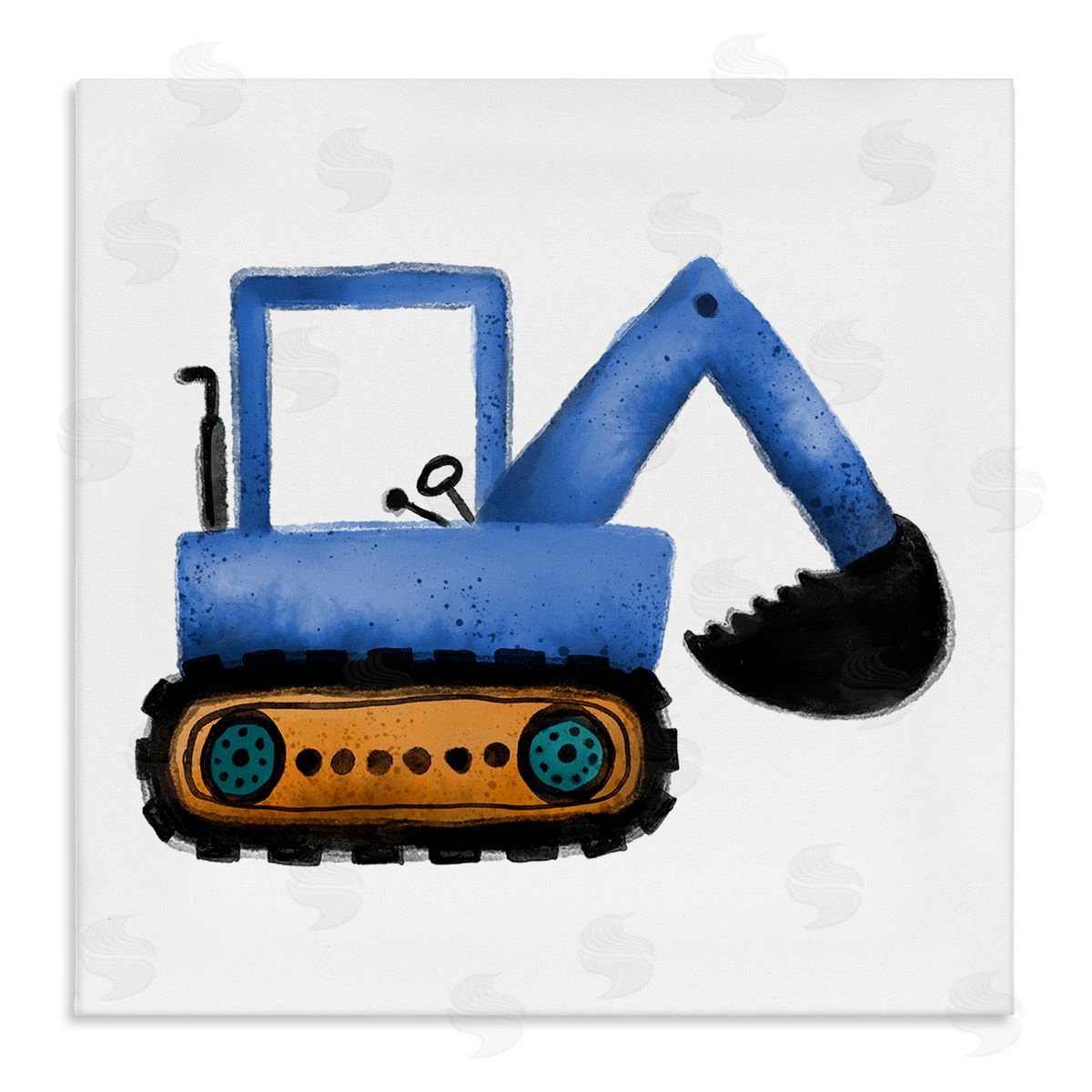 Elizabeth Medley Blue Construction Excavator Vehicle Stretched Canvas Wall Art Print