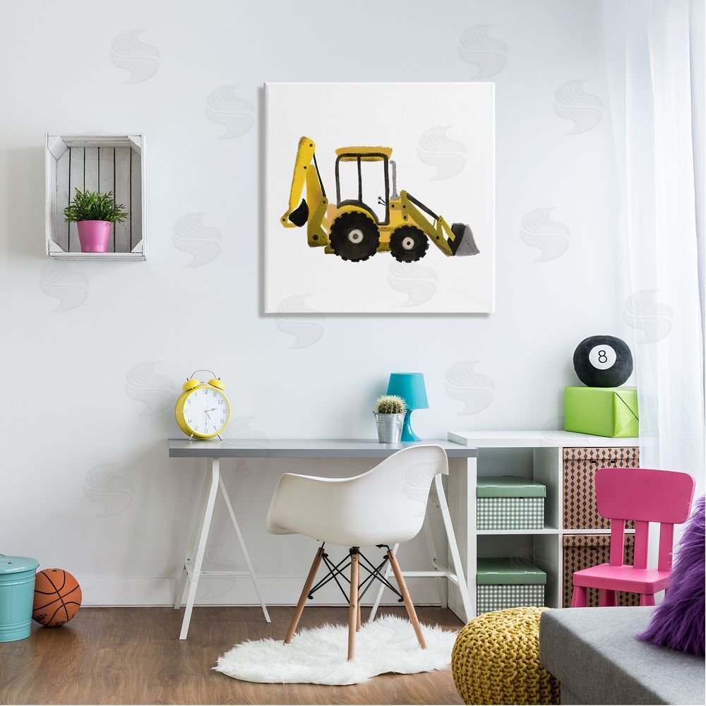 Elizabeth Medley Yellow Bulldozer Construction Vehicle Canvas Wall Art in Room