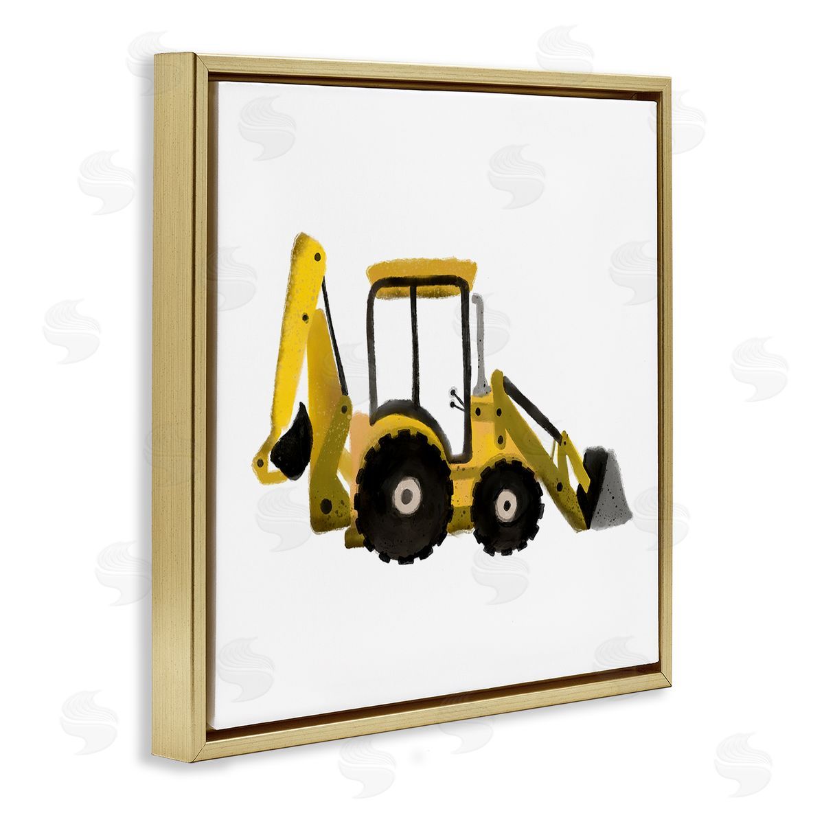 Elizabeth Medley Yellow Bulldozer Construction Vehicle Gold Floating Frame Canvas Wall Art Print
