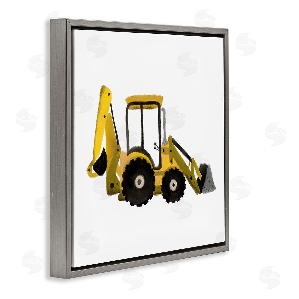 Elizabeth Medley Yellow Bulldozer Construction Vehicle Gray Floating Frame Canvas Wall Art Print
