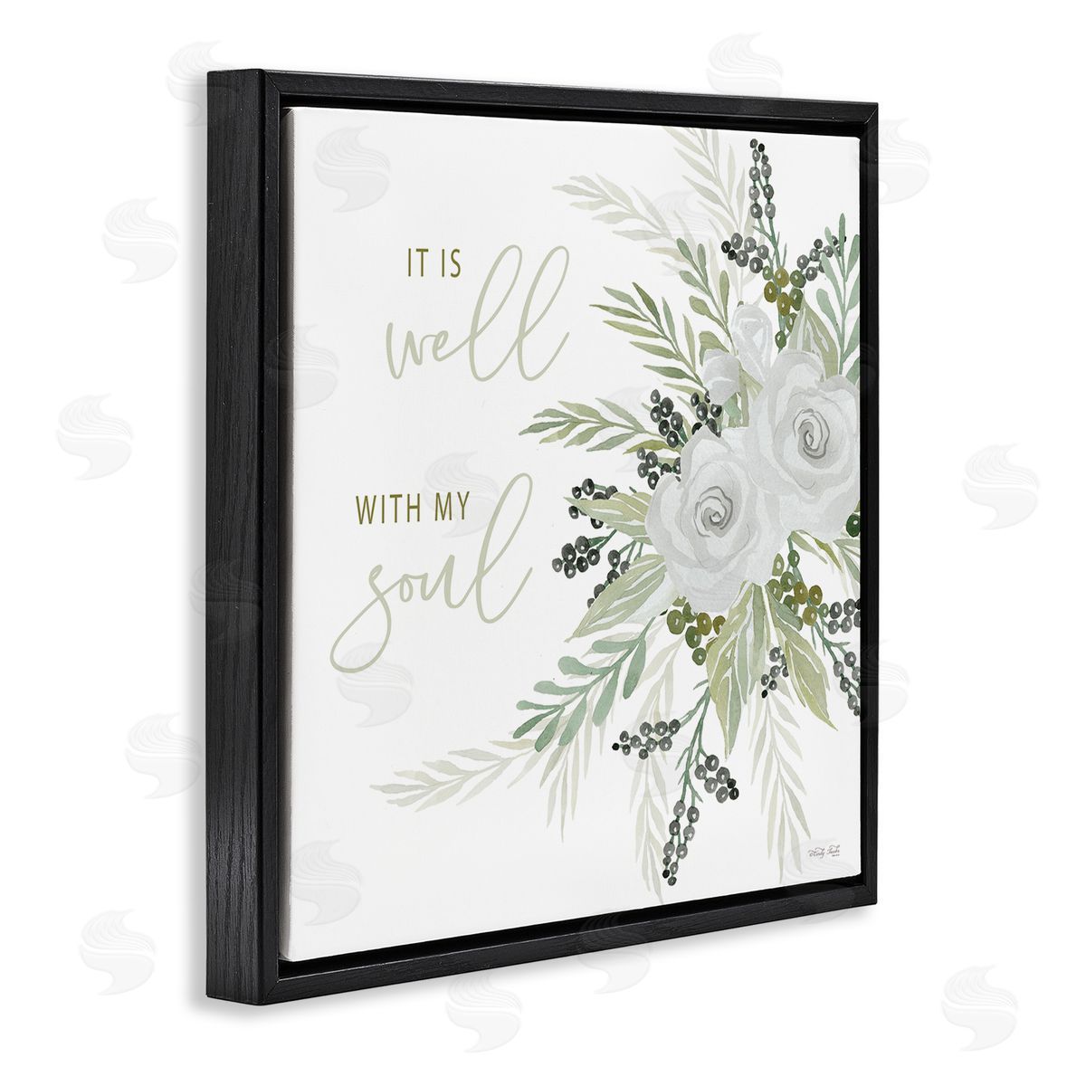 Cindy Jacobs It Is Well With My Soul White Roses Black Floating Frame Canvas Wall Art Print