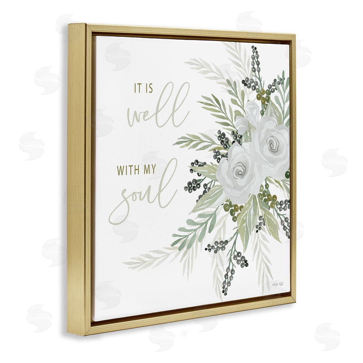 Cindy Jacobs It Is Well With My Soul White Roses Gold Floating Frame Canvas Wall Art Print