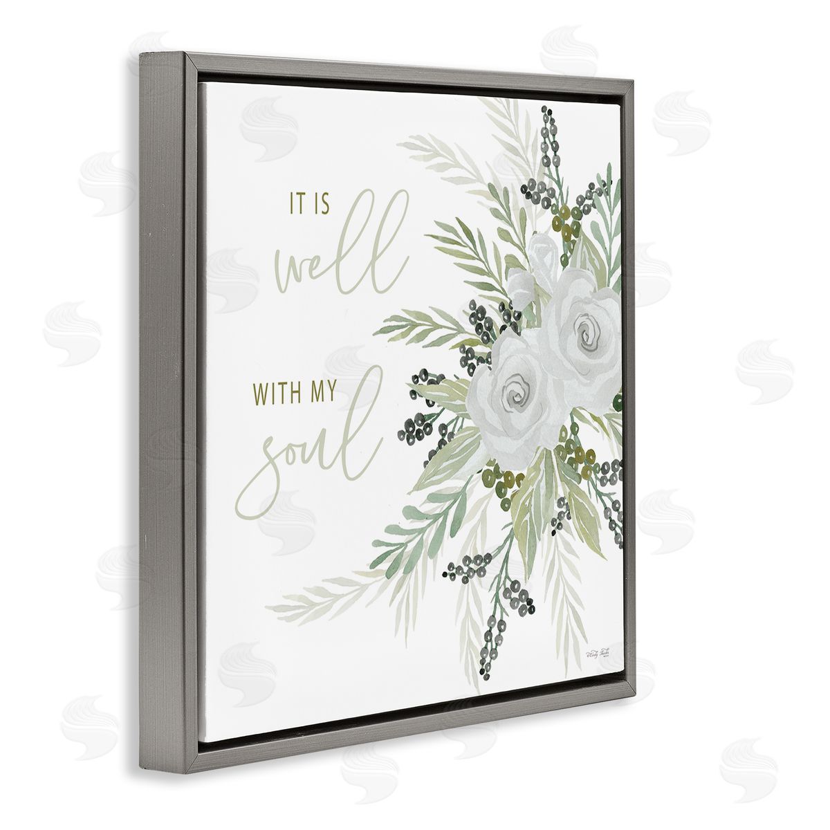 Cindy Jacobs It Is Well With My Soul White Roses Gray Floating Frame Canvas Wall Art Print
