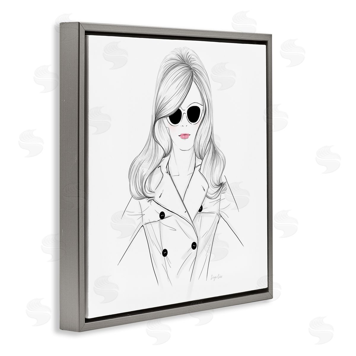 Siya Liu Fashionable Woman Sunglasses Glam Gray Floating Frame Canvas Wall Art Print