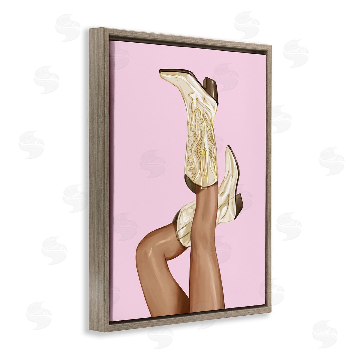 Pink Country Cowgirl Boots Brown Floating Frame Canvas Wall Art, Home Decor by Ziwei Li