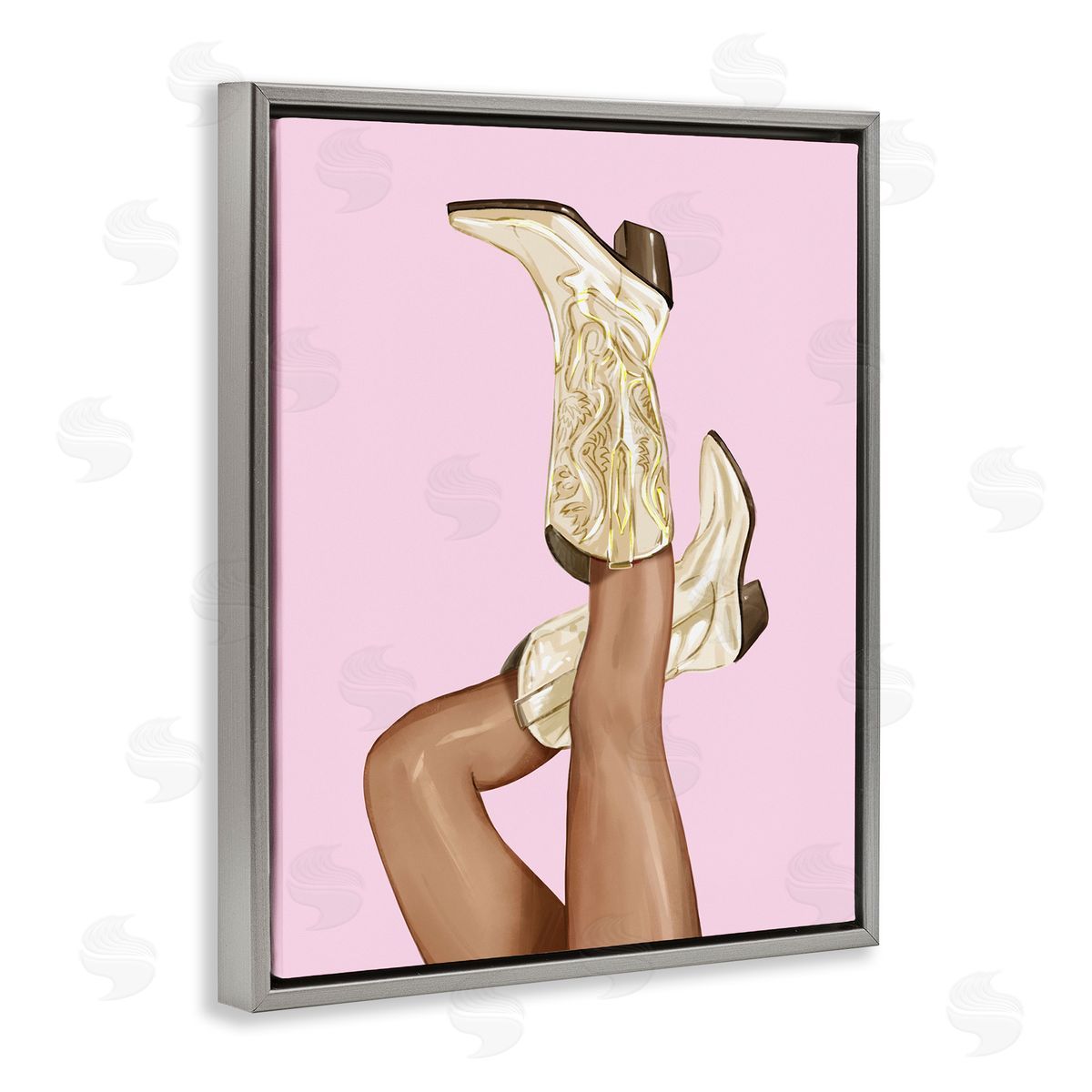 Pink Country Cowgirl Boots Grey Floating Frame Canvas Wall Art, Home Decor by Ziwei Li