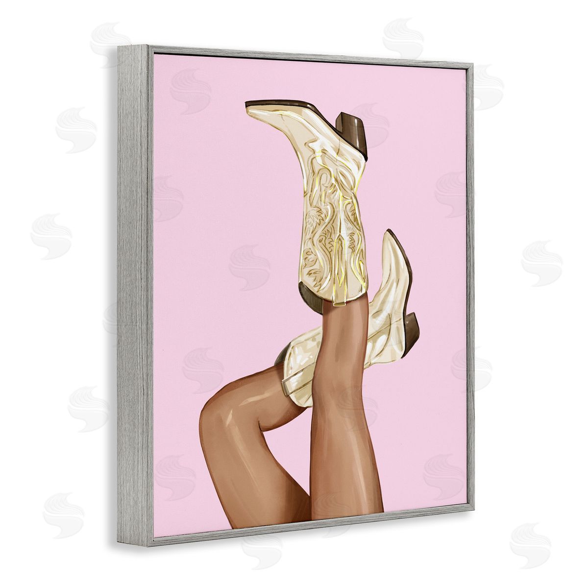 Pink Country Cowgirl Boots Grey Frame Print Wall Art, Home Decor by Ziwei Li