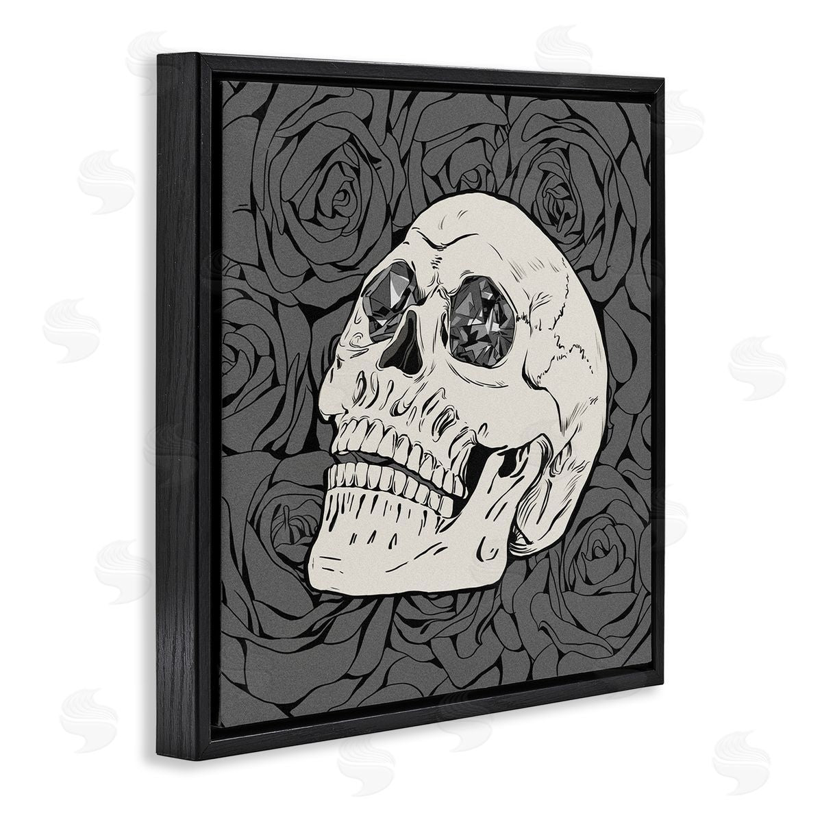 Ziwei Li Crystal Eyes Skull Goth Roses Black Floating Frame Canvas Wall Art Print