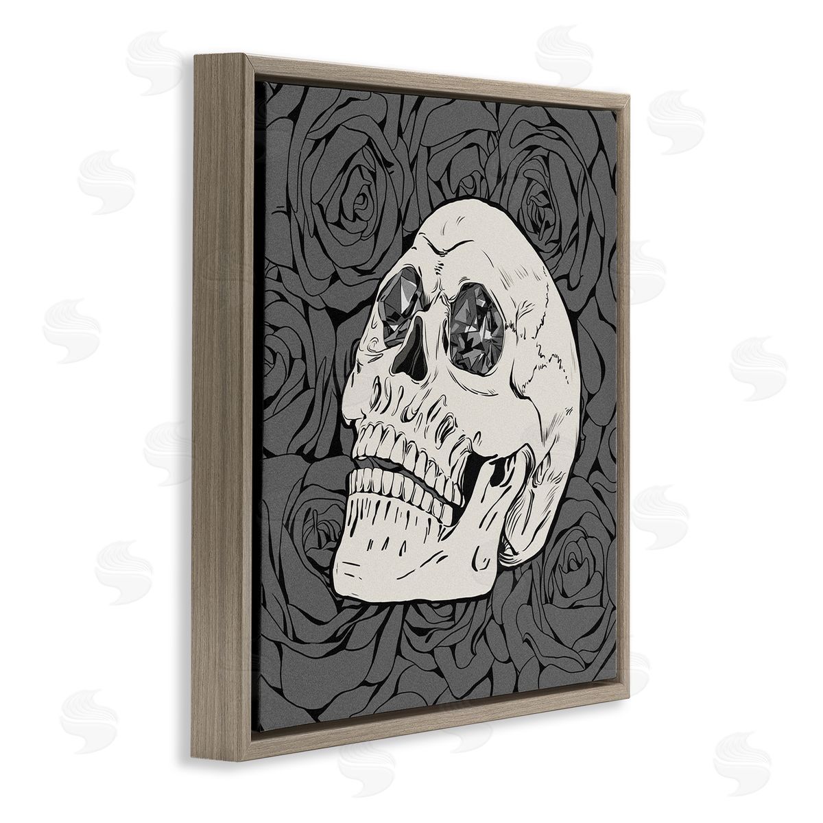 Ziwei Li Crystal Eyes Skull Goth Roses Brown Floating Frame Canvas Wall Art Print
