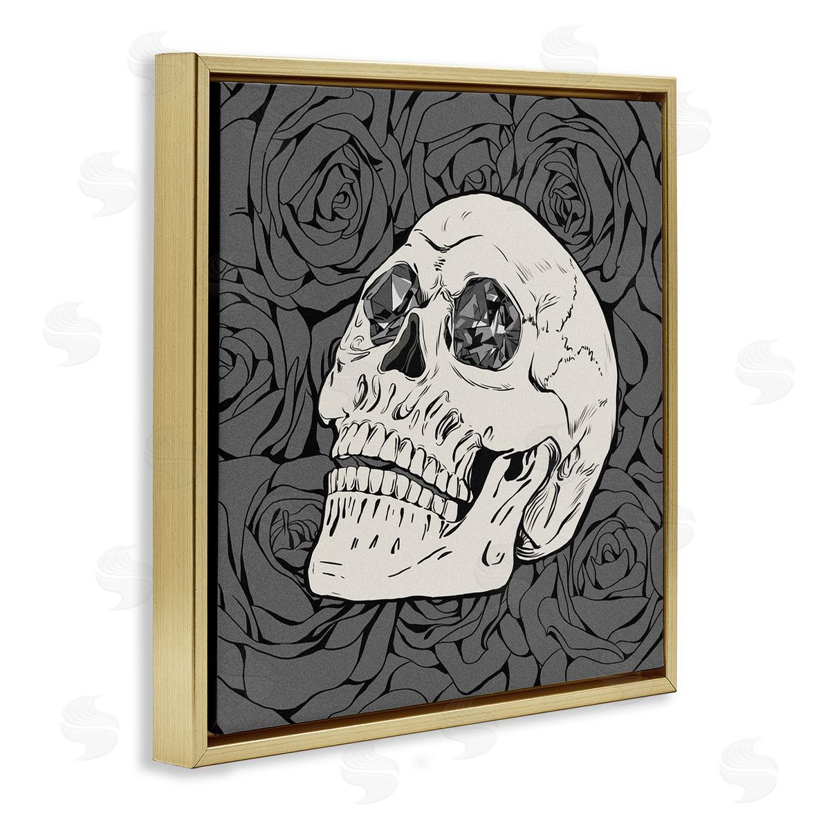 Ziwei Li Crystal Eyes Skull Goth Roses Gold Floating Frame Canvas Wall Art Print