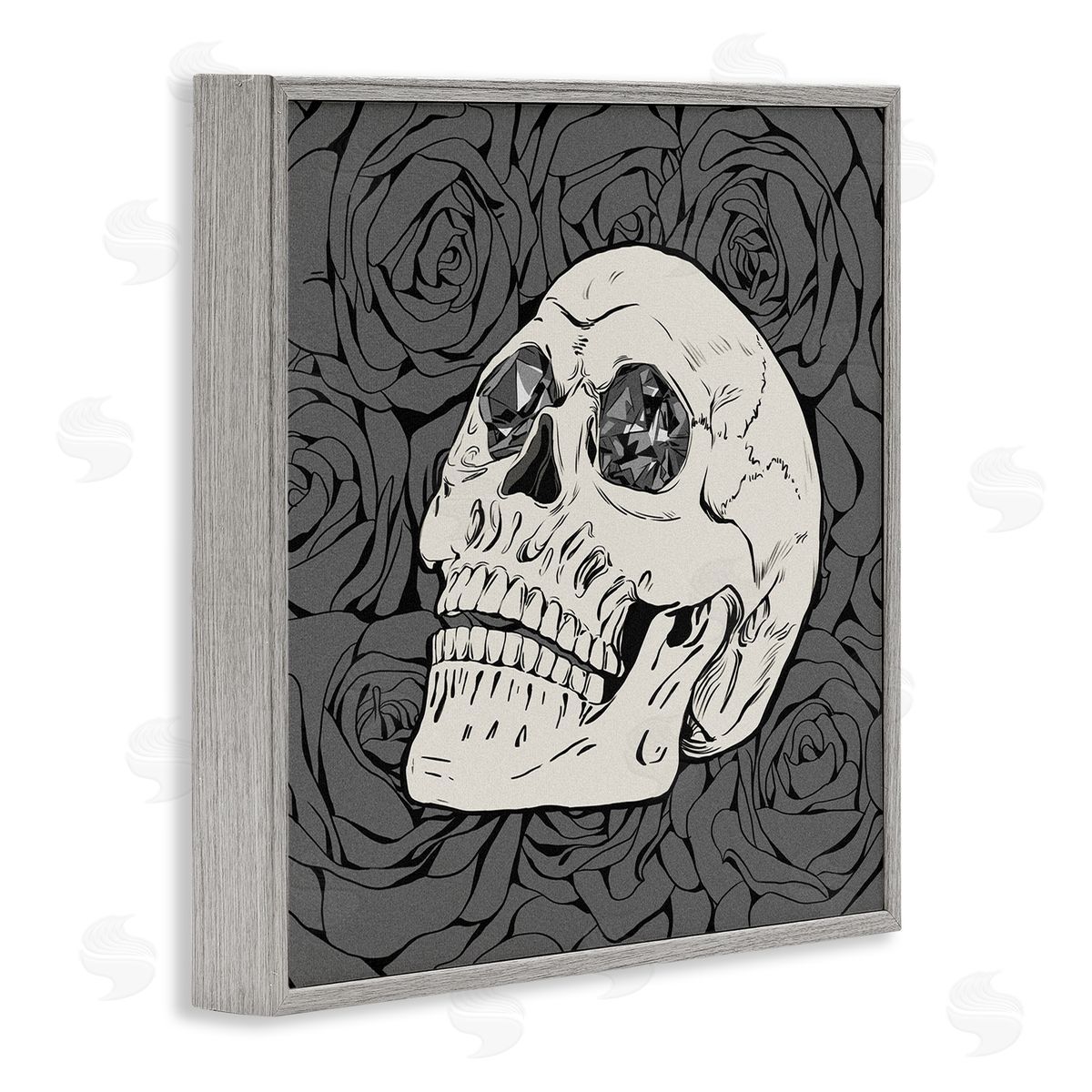 Ziwei Li Crystal Eyes Skull Goth Roses Gray Framed Glicee Wall Art Print