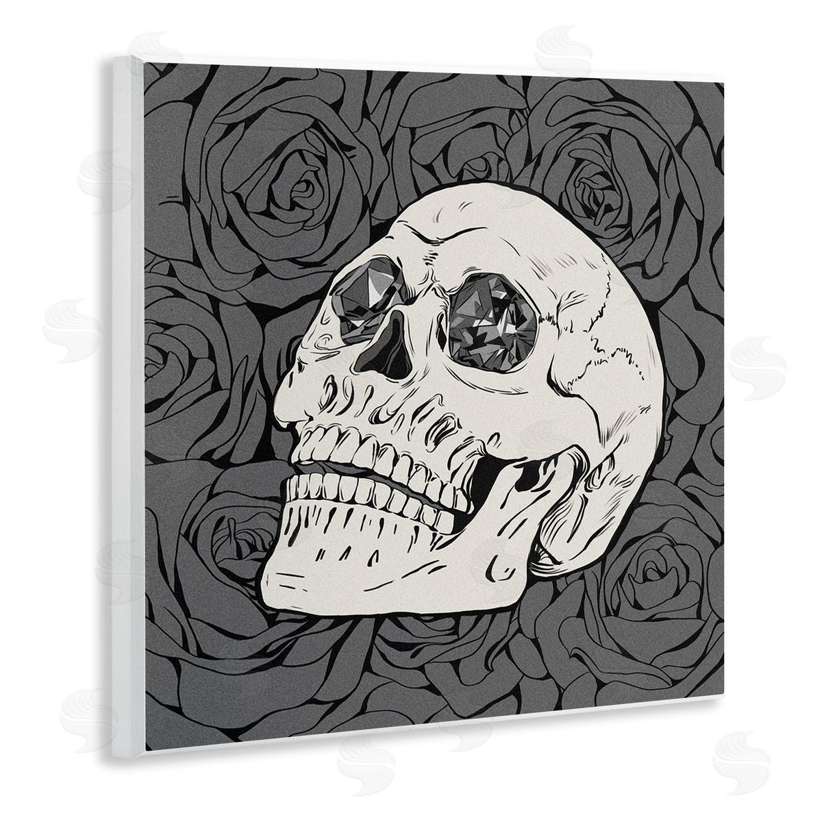 Ziwei Li Crystal Eyes Skull Goth Roses Wooden Wall Plaque Art Print