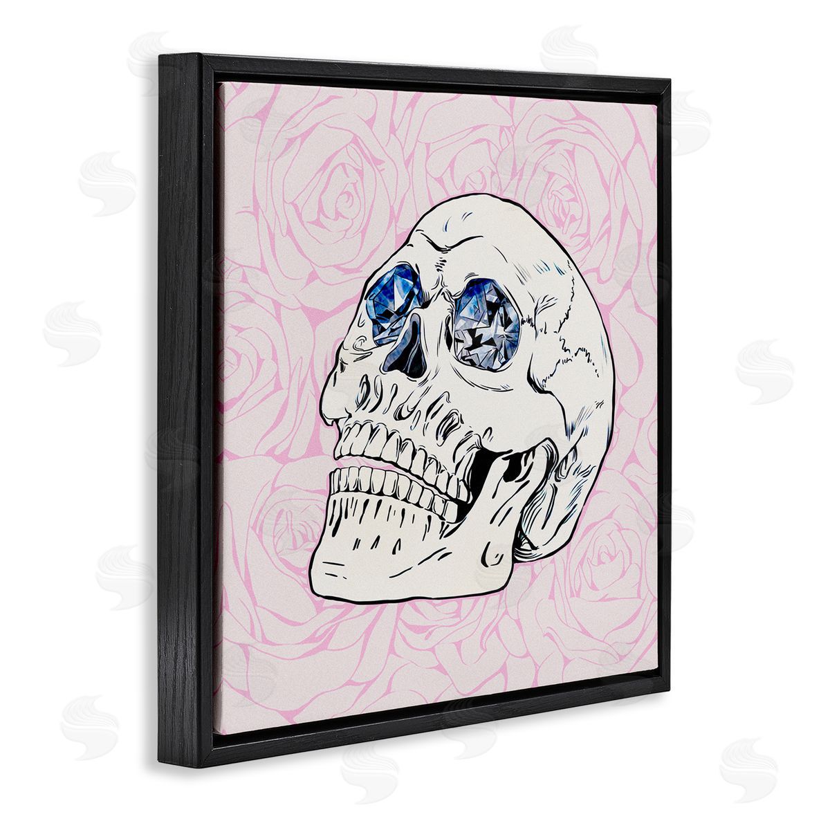 Ziwei Li Pink Roses Crystal Eyes Skull Black Floating Frame Canvas Wall Art Print