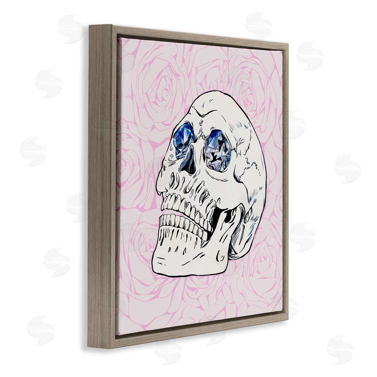 Ziwei Li Pink Roses Crystal Eyes Skull Brown Floating Frame Canvas Wall Art Print