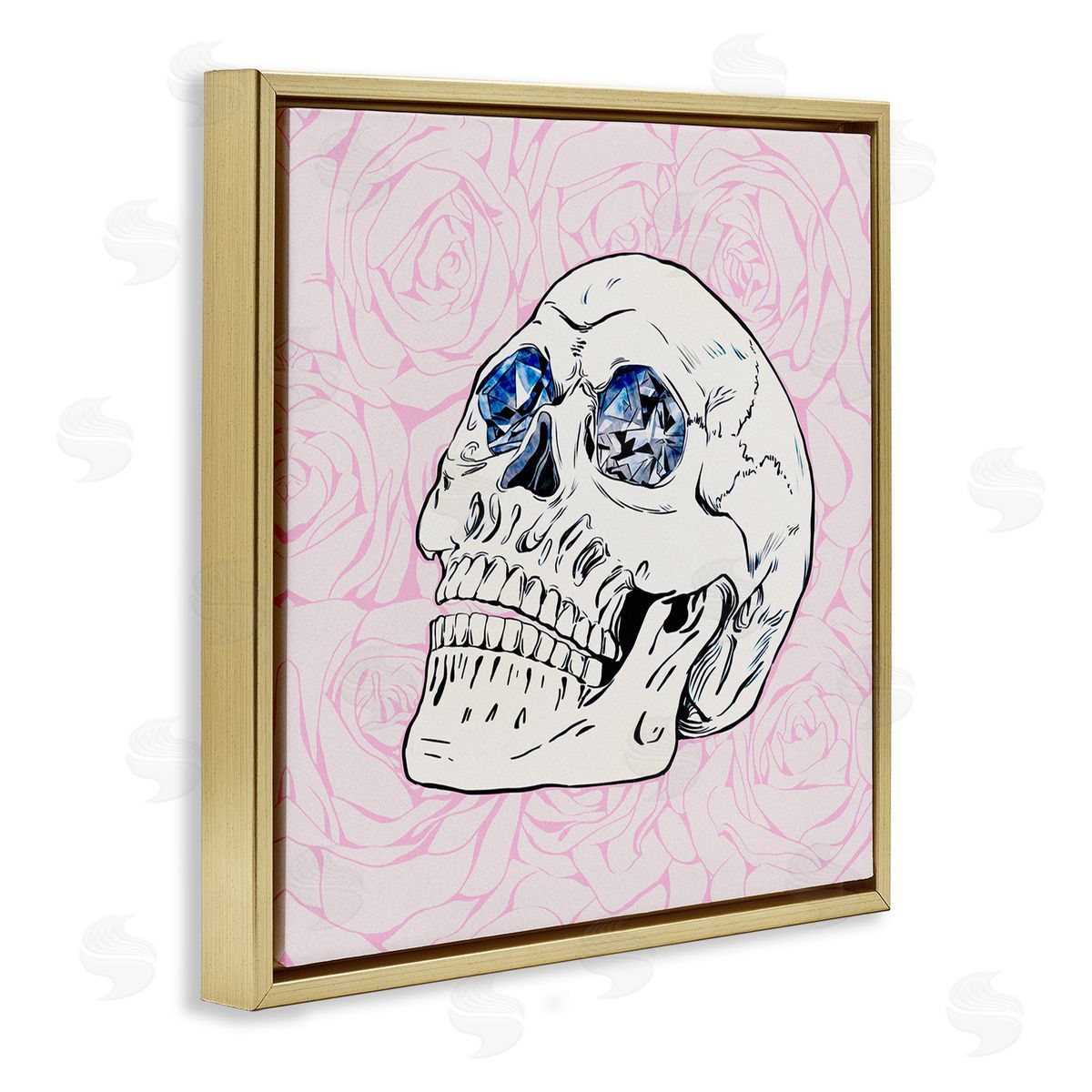Ziwei Li Pink Roses Crystal Eyes Skull Gold Floating Frame Canvas Wall Art Print