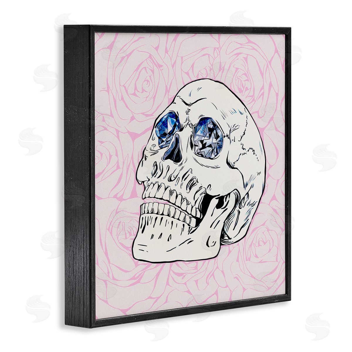 Ziwei Li Pink Roses Crystal Eyes Skull Black Framed Glicee Wall Art Print
