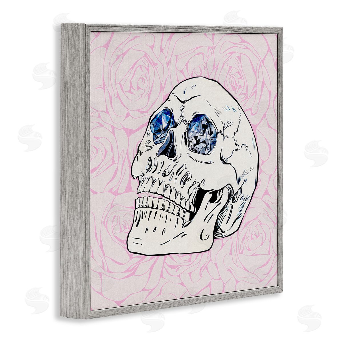 Ziwei Li Pink Roses Crystal Eyes Skull Gray Framed Glicee Wall Art Print