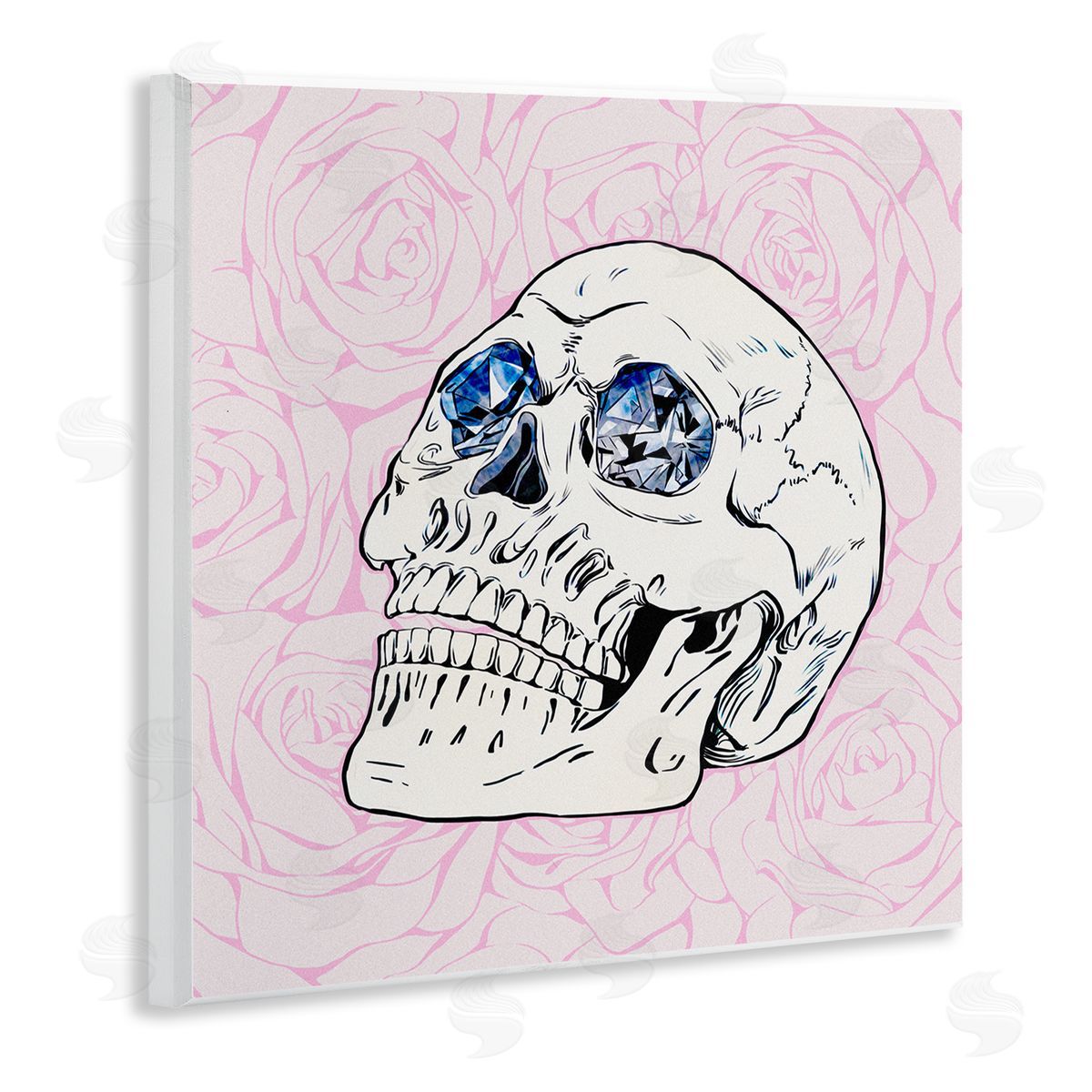 Ziwei Li Pink Roses Crystal Eyes Skull Wooden Wall Plaque Art Print