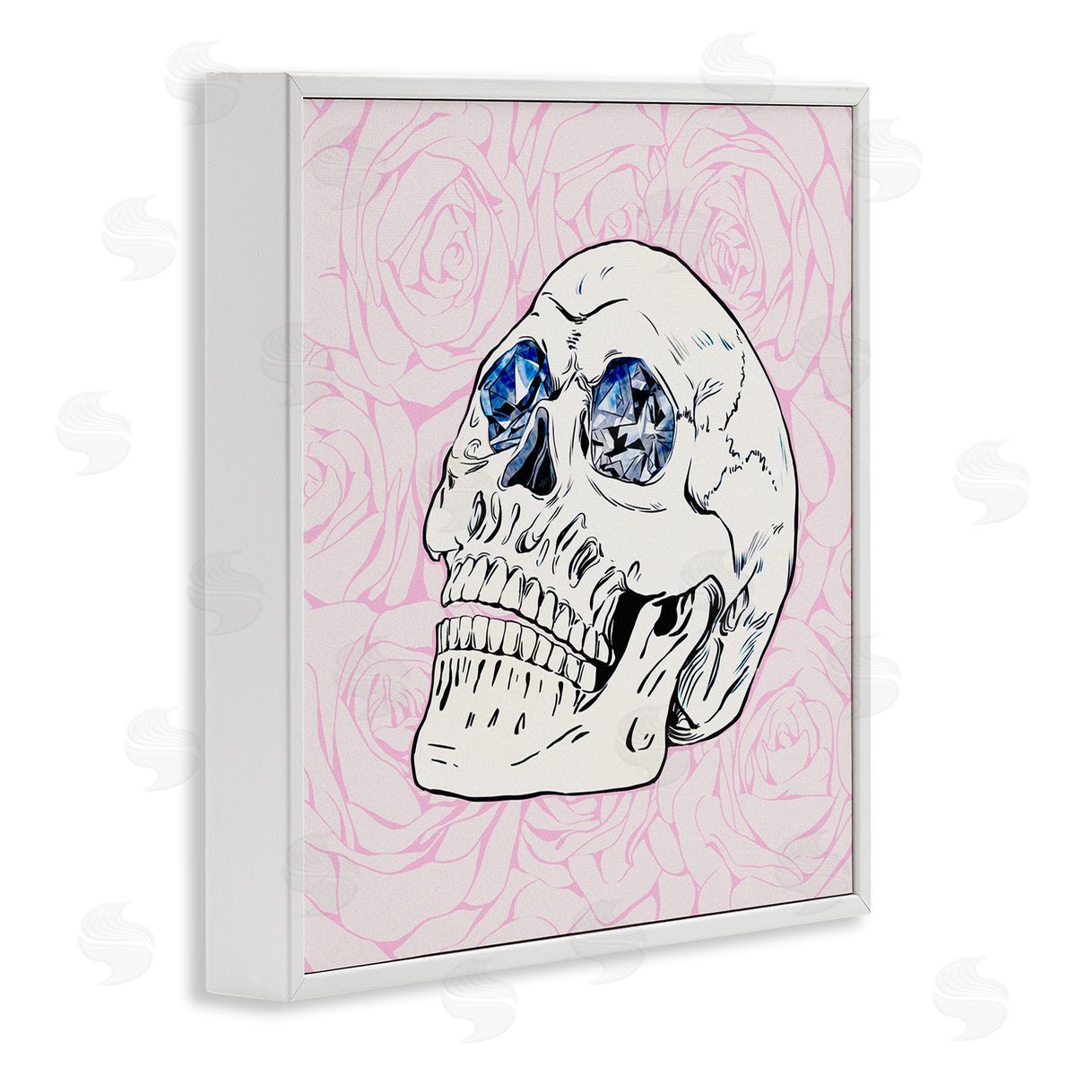 Ziwei Li Pink Roses Crystal Eyes Skull White Framed Glicee Wall Art Print