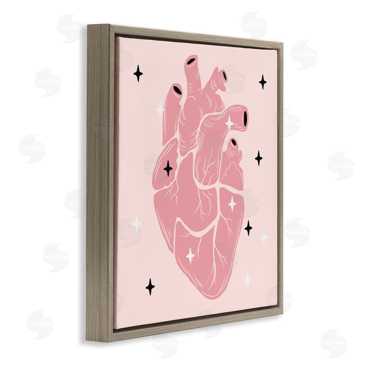 Ziwei Li Pink Goth Anatomical Heart Brown Floating Frame Canvas Wall Art Print