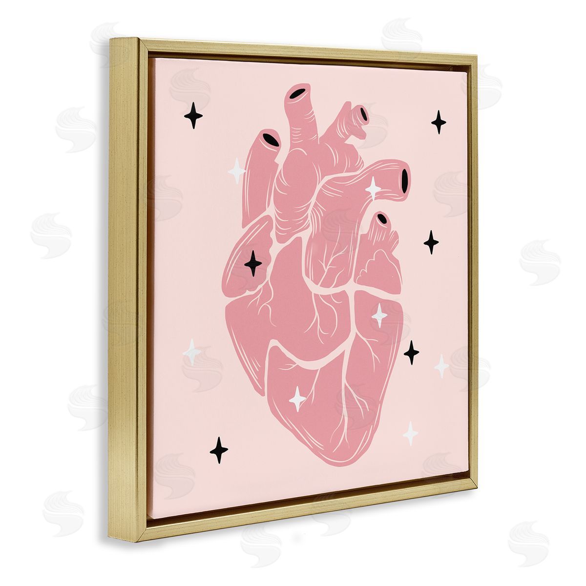 Ziwei Li Pink Goth Anatomical Heart Gold Floating Frame Canvas Wall Art Print
