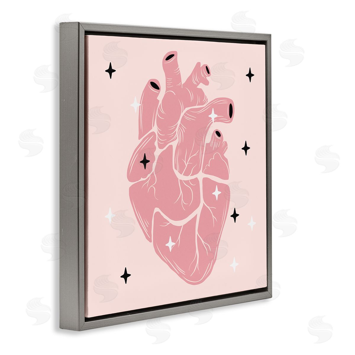 Ziwei Li Pink Goth Anatomical Heart Gray Floating Frame Canvas Wall Art Print
