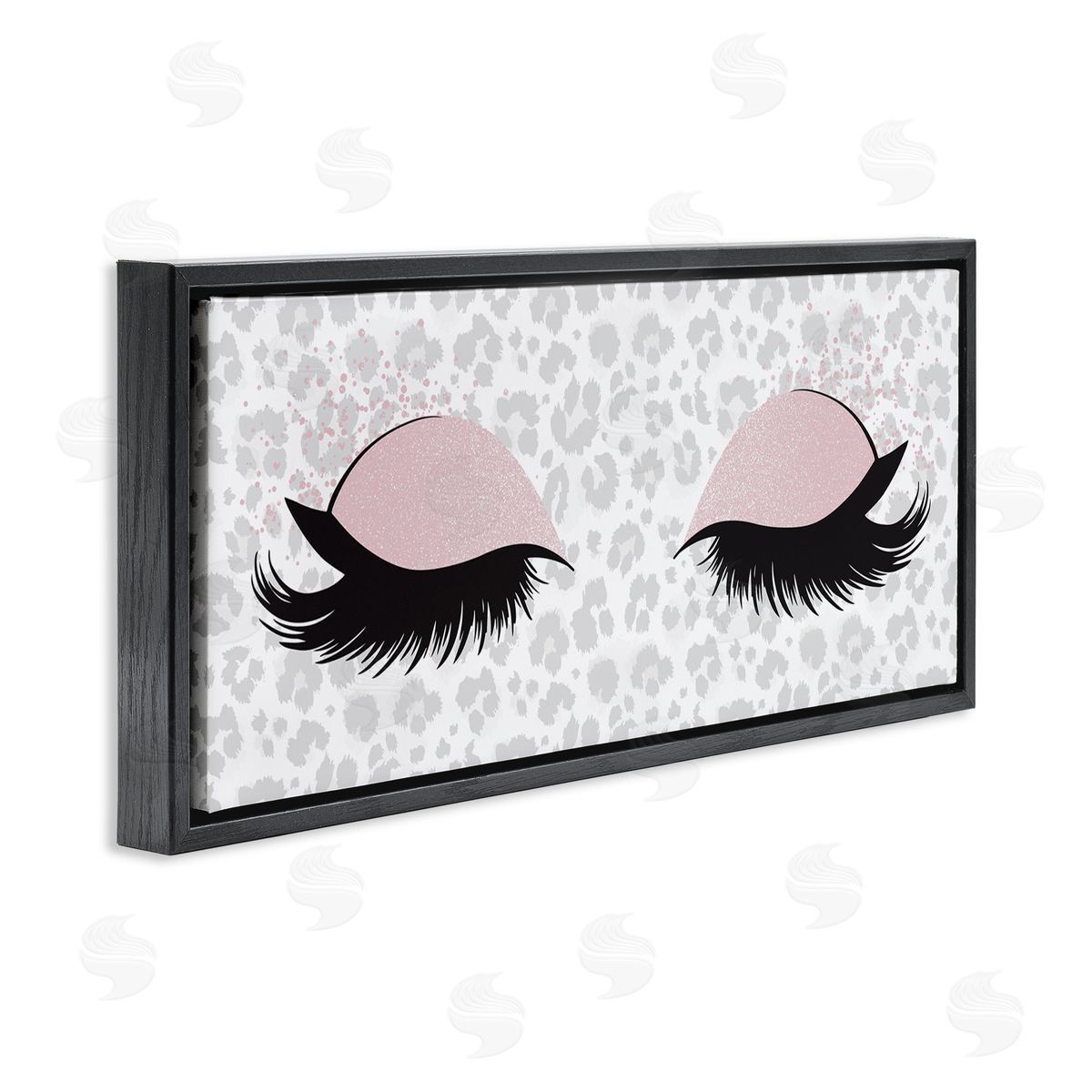 Glam Makeup Leopard Pattern Black Floating Frame Canvas Wall Art, Home Decor by Kim Allen