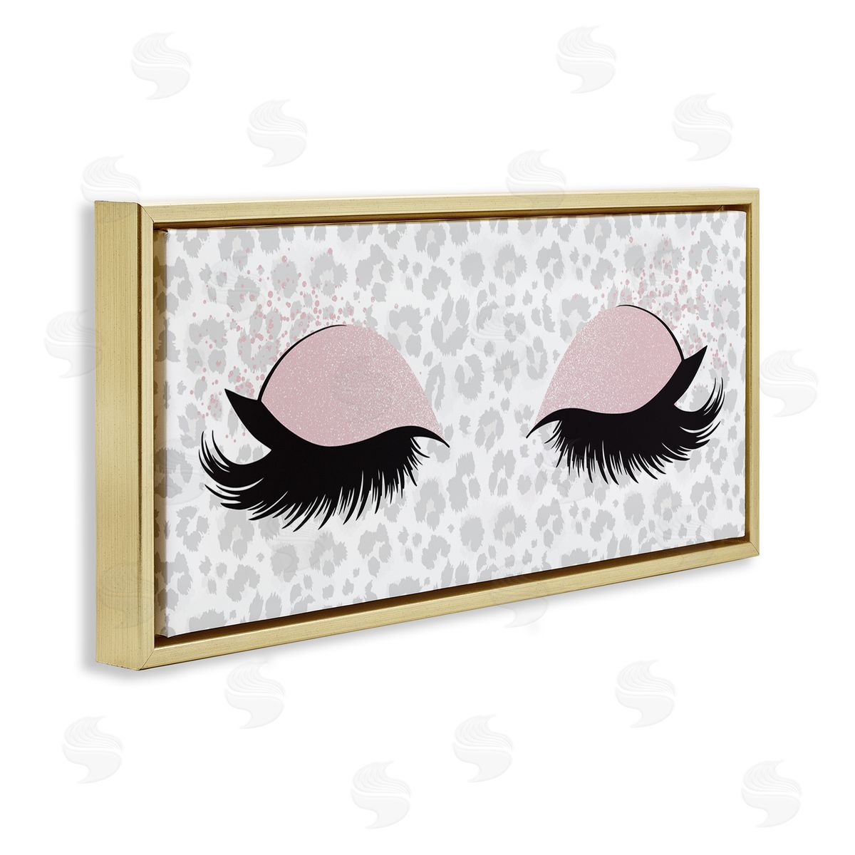 Glam Makeup Leopard Pattern Gold Floating Frame Canvas Wall Art, Home Decor by Kim Allen