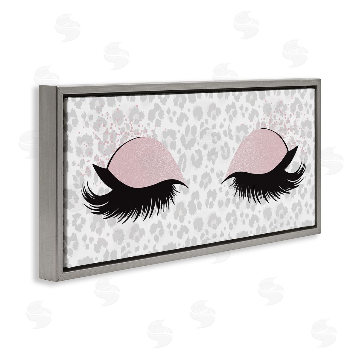 Glam Makeup Leopard Pattern Grey Floating Frame Canvas Wall Art, Home Decor by Kim Allen