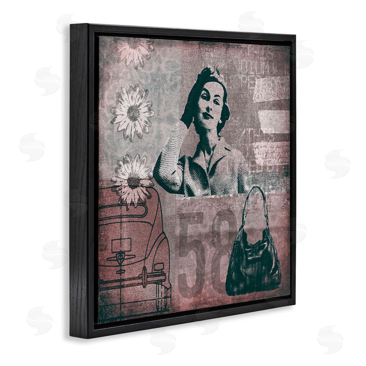 Andrea Haase Vintage Fashion Woman Collage Black Floating Frame Canvas Wall Art Print