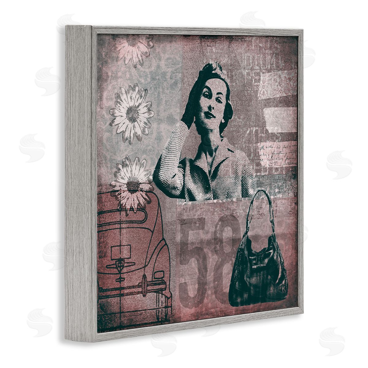 Andrea Haase Vintage Fashion Woman Collage Gray Framed Glicee Wall Art Print