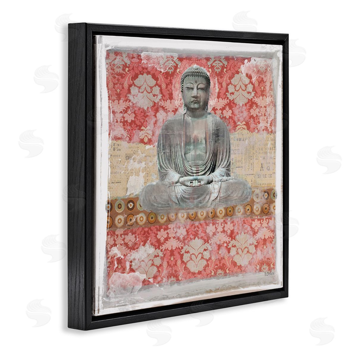 Irena Orlov Spiritual Patterned Buddha Collage Black Floating Frame Canvas Wall Art Print