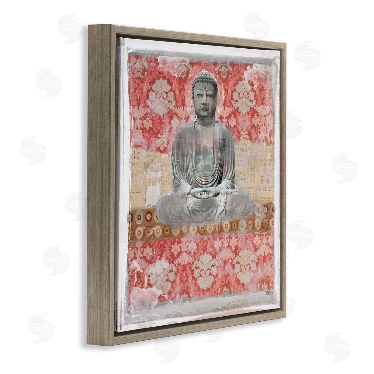 Irena Orlov Spiritual Patterned Buddha Collage Brown Floating Frame Canvas Wall Art Print
