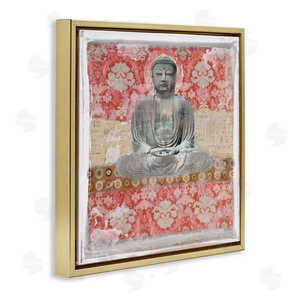 Irena Orlov Spiritual Patterned Buddha Collage Gold Floating Frame Canvas Wall Art Print