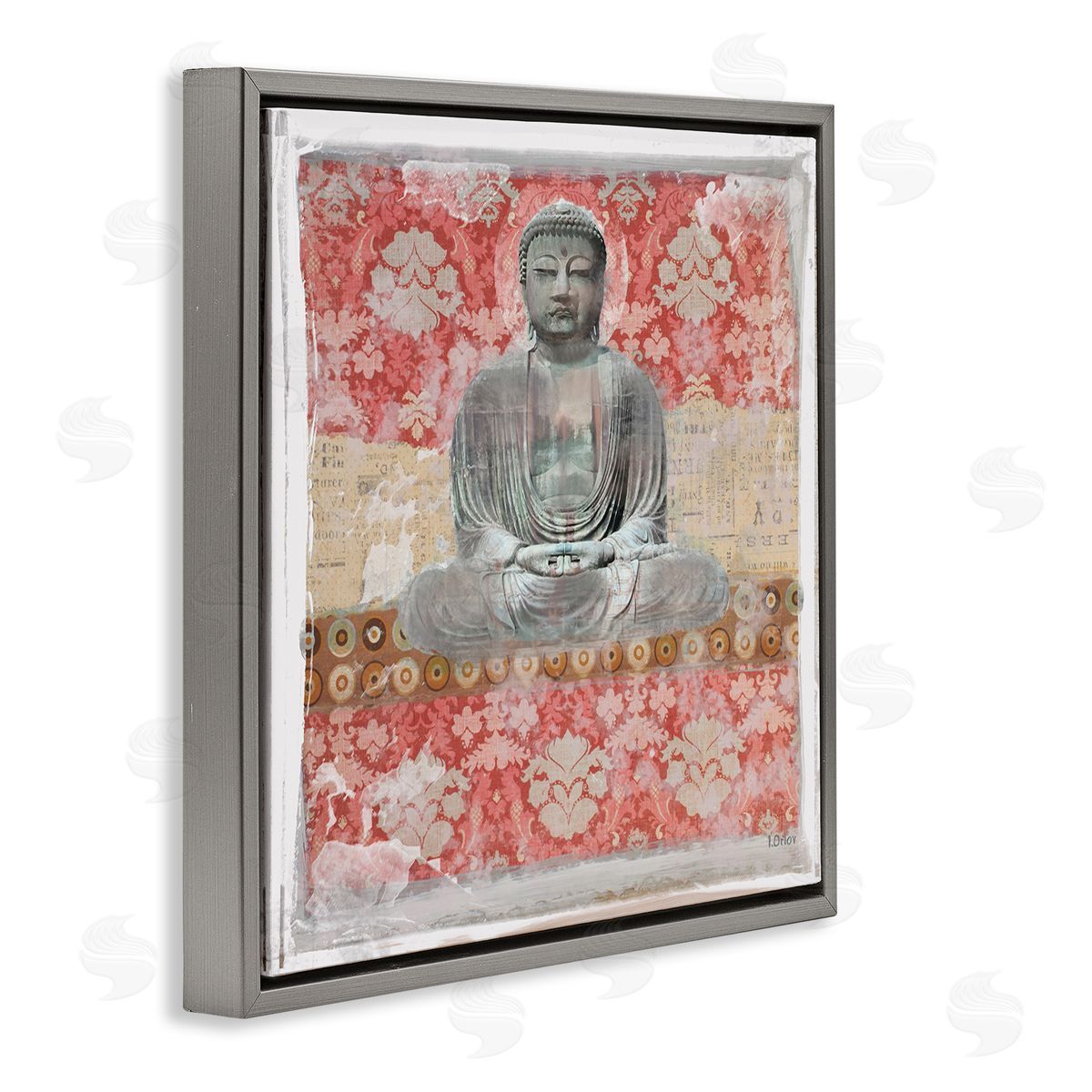 Irena Orlov Spiritual Patterned Buddha Collage Gray Floating Frame Canvas Wall Art Print