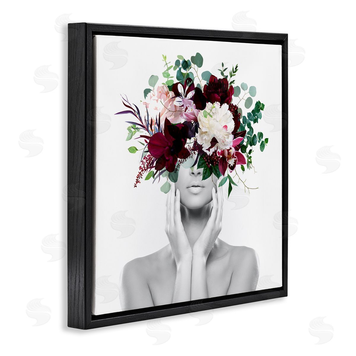Irena Orlov Modern Floral Arrangement Woman Black Floating Frame Canvas Wall Art Print